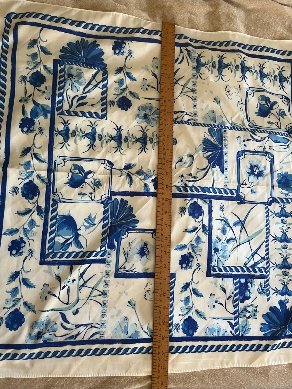 Anthropologie Blue and White Floral Silk Scarf